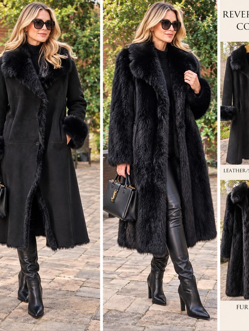 Iike New Black  Fur Reversible Coat - Luxury Women’s .pit To Pit 19,5" L.45"